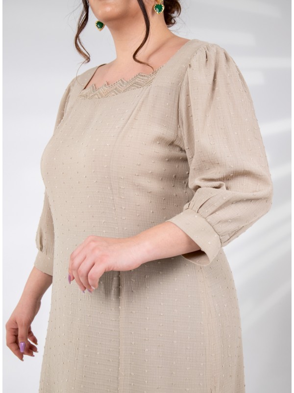 121858 Beige Дамска рокля в макси размери