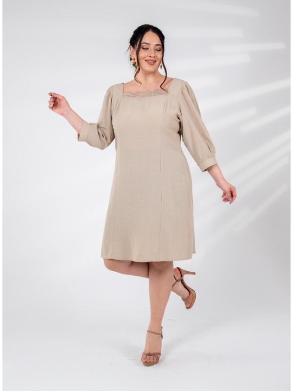 121858 Beige Дамска рокля в макси размери