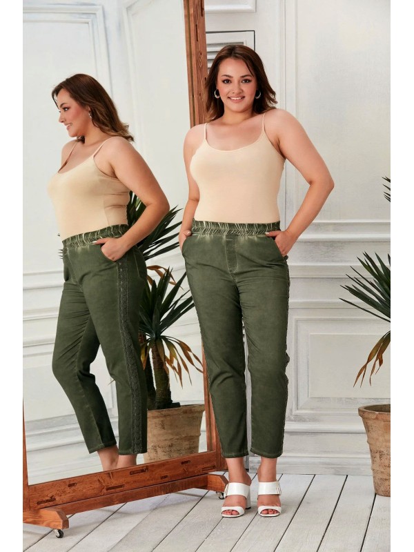 1709 Khaki Дамски панталони в макси размери