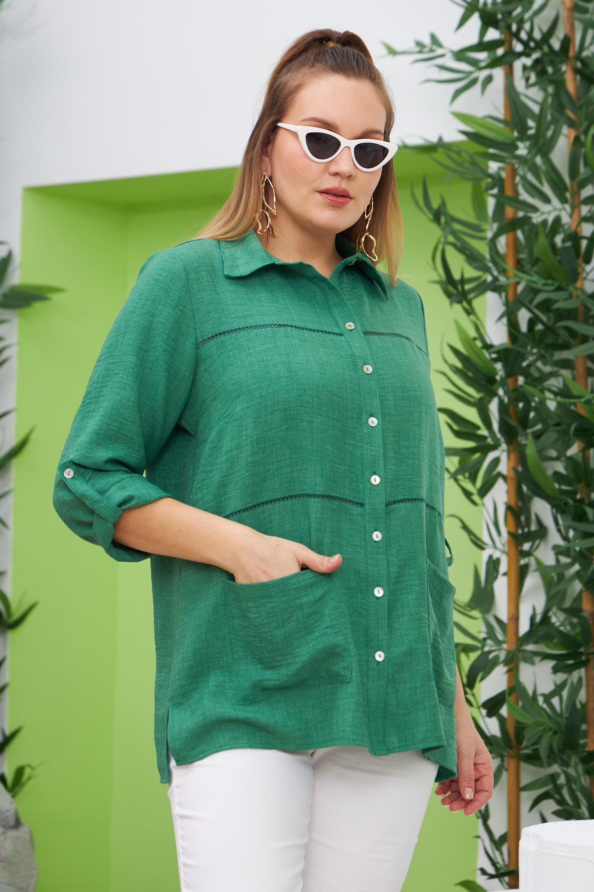 4764 Green Дамска риза в макси размери