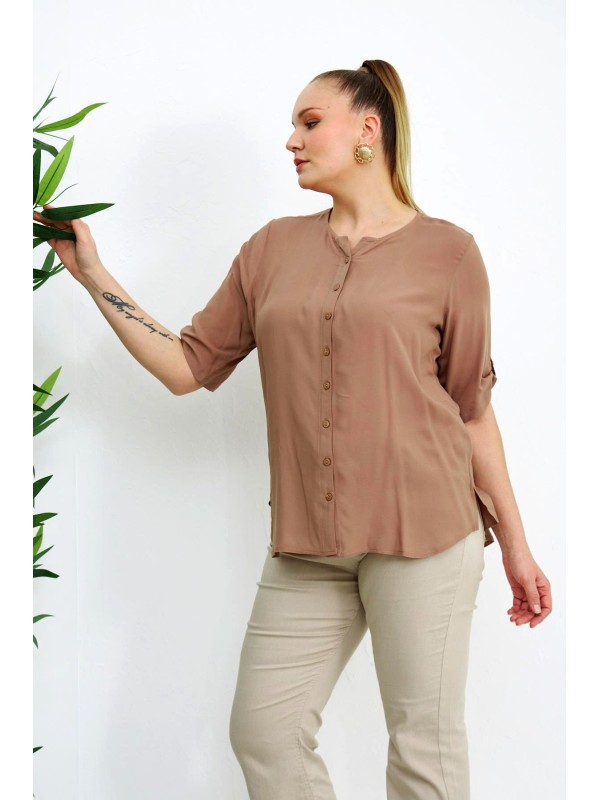 5077 Brown Дамска риза в макси размери 5077 Brown Дамска риза в макси размери