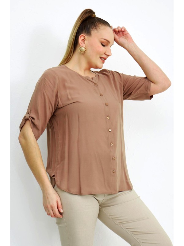 5077 Brown Дамска риза в макси размери 5077 Brown Дамска риза в макси размери