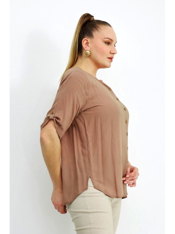 5077 Brown Дамска риза в макси размери 5077 Brown Дамска риза в макси размери