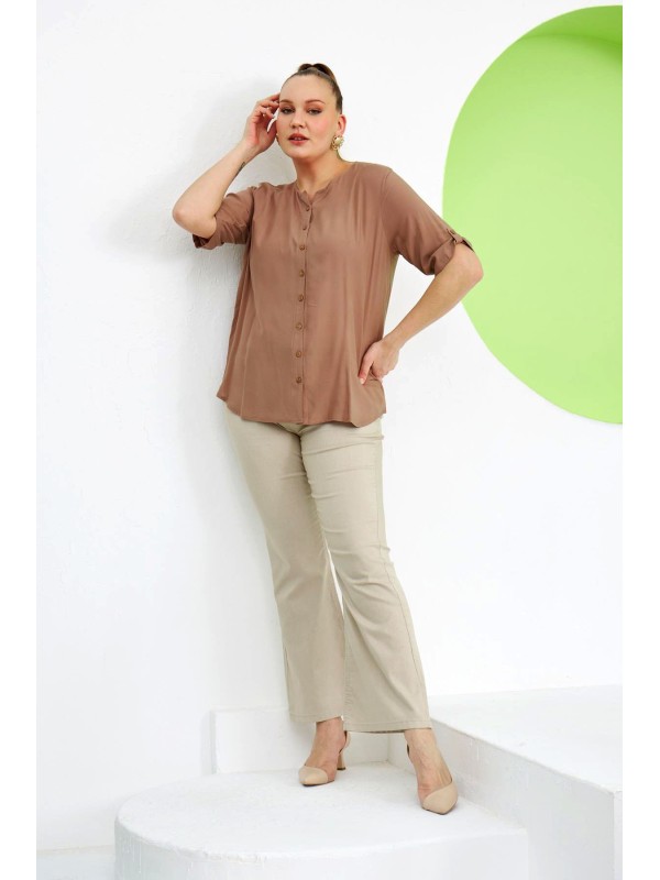 5077 Brown Дамска риза в макси размери 5077 Brown Дамска риза в макси размери