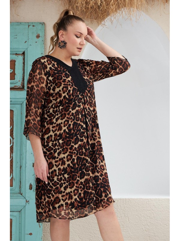 6013 Leopard Дамска рокля в макси размери