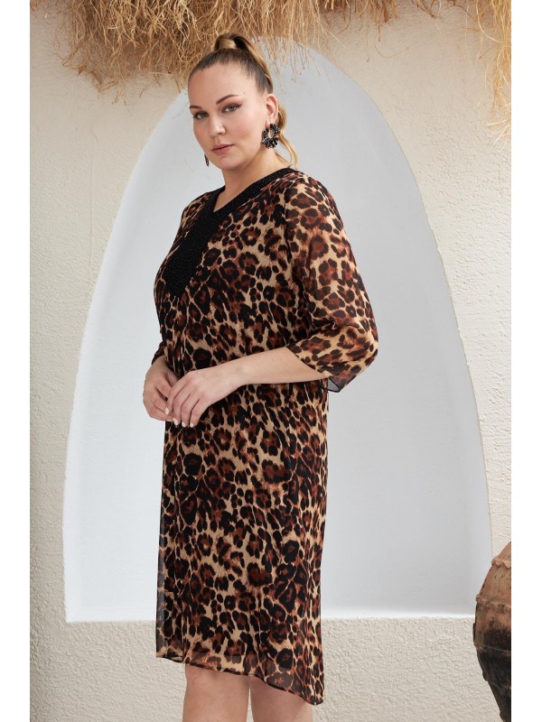 6013 Leopard Дамска рокля в макси размери