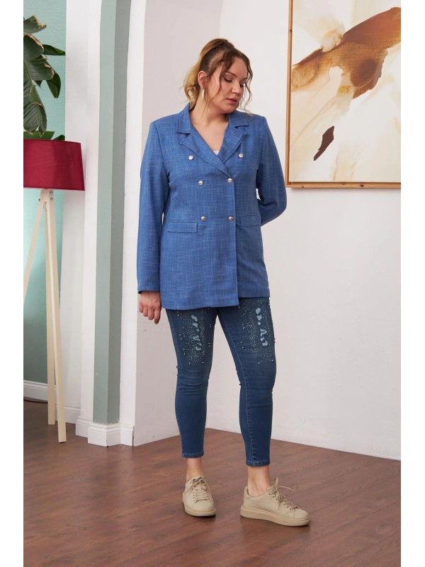 6037 Blue Дамско сако в макси размери 6037 Blue Дамско сако в макси размери