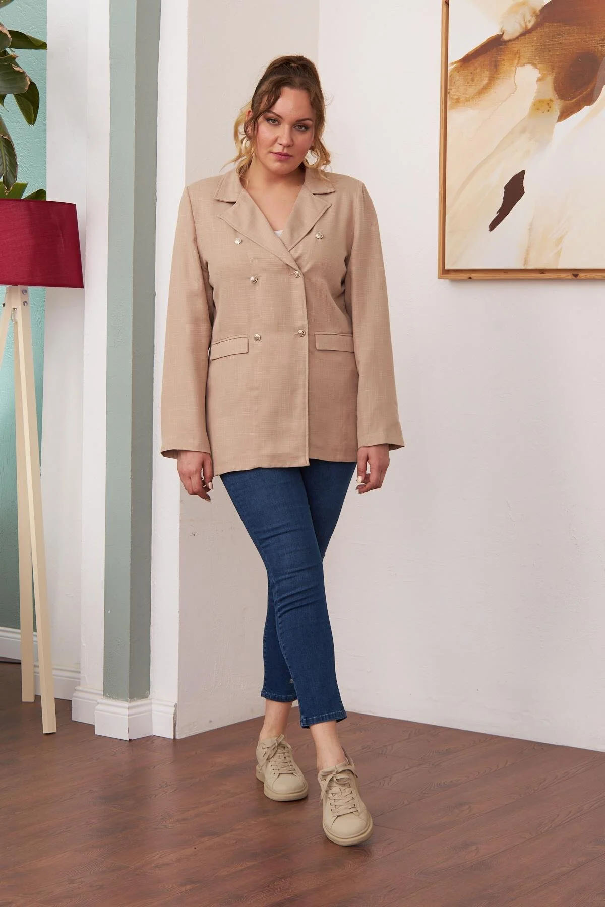 6037 Beige Дамско сако в макси размери
