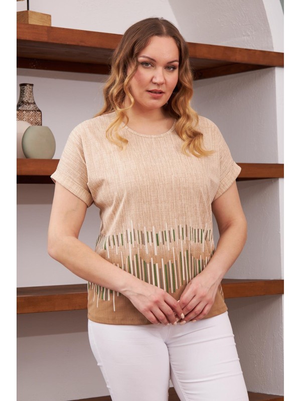 6124 Beige Дамска тениска в макси размери