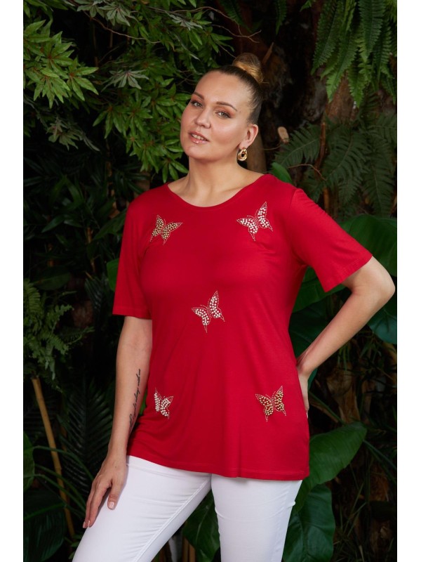 6147 Red Дамска тениска в макси размери