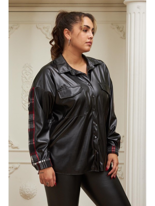 6169 Black Дамска риза с кожа в макси размери
