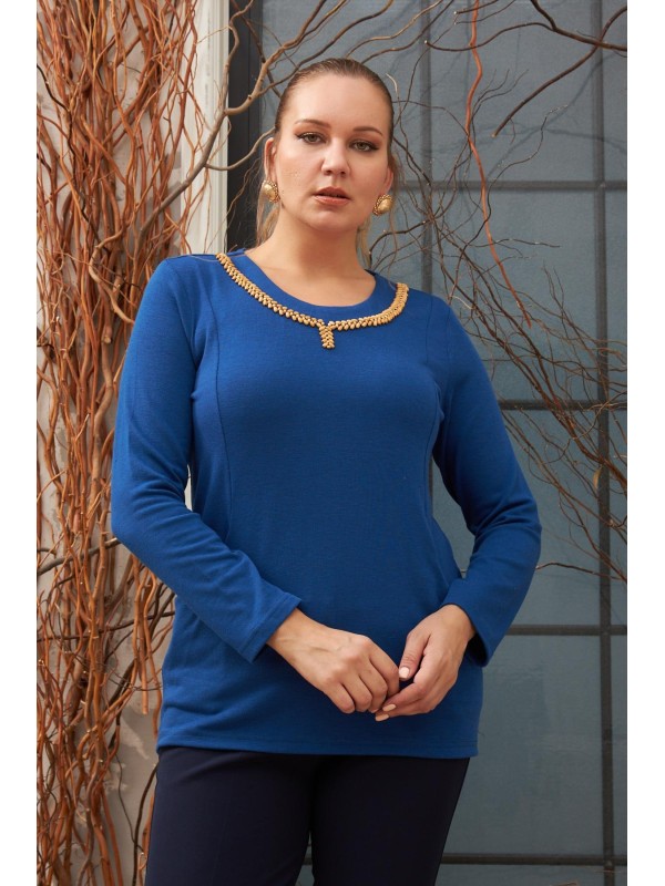 6186 Sax Blue Дамска блуза в макси размери