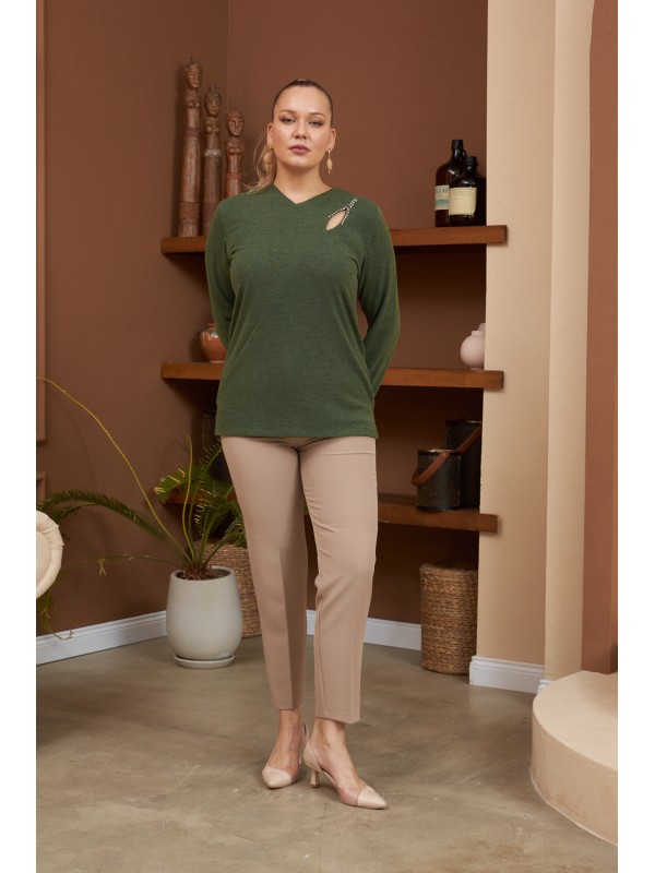 6196 Khaki Дамска блуза в макси размери