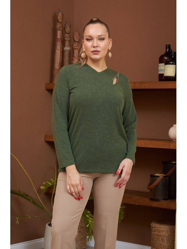 6196 Khaki Дамска блуза в макси размери