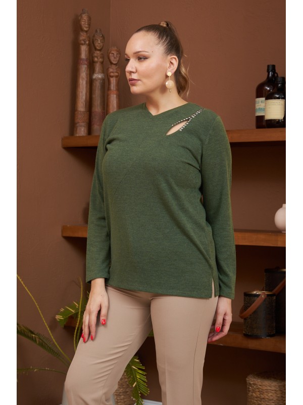 6196 Khaki Дамска блуза в макси размери