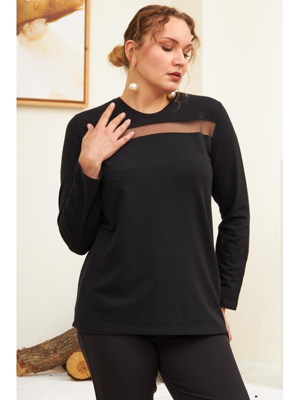 6218 Black Дамска блуза в макси размери 6218 Black Дамска блуза в макси размери