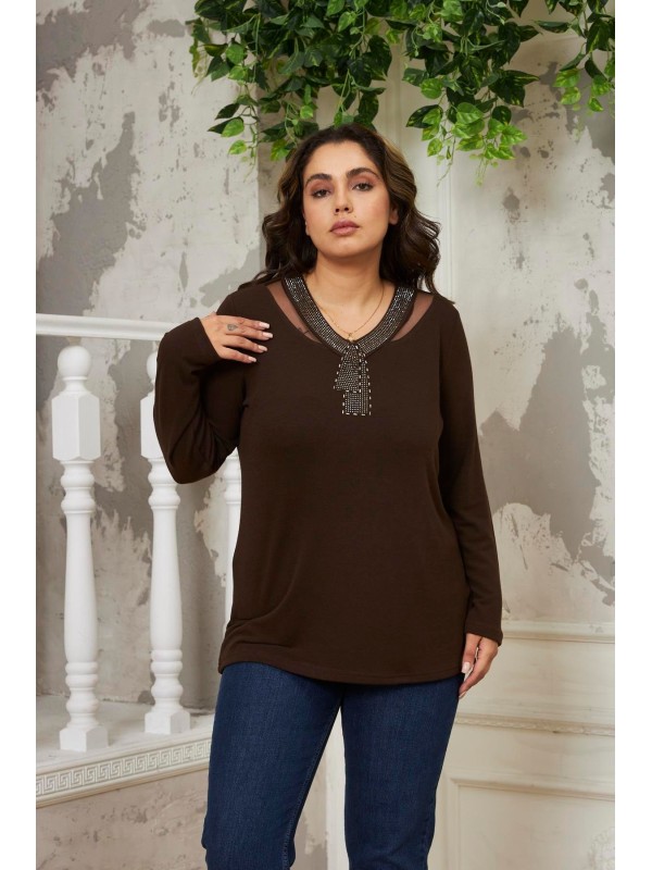 6220 Brown Дамска блуза в макси размери