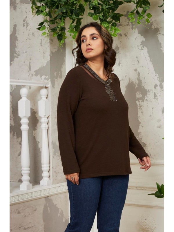 6220 Brown Дамска блуза в макси размери