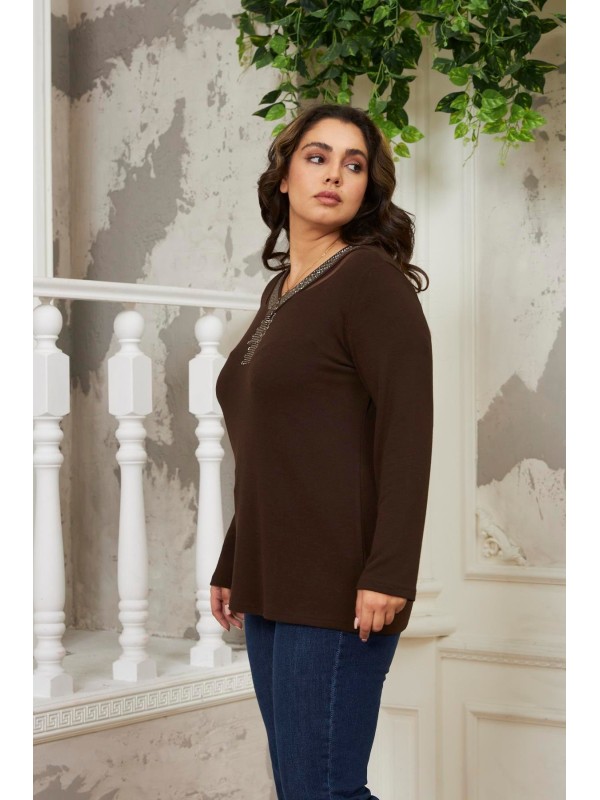 6220 Brown Дамска блуза в макси размери