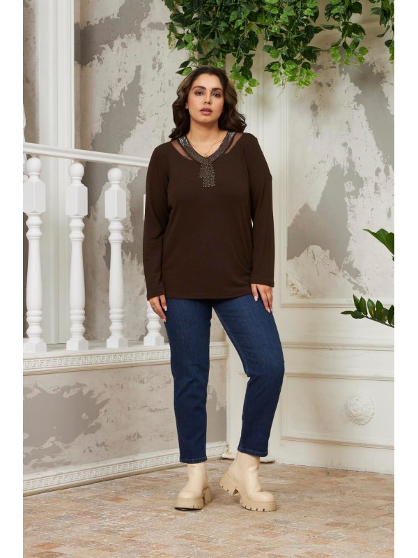 6220 Brown Дамска блуза в макси размери