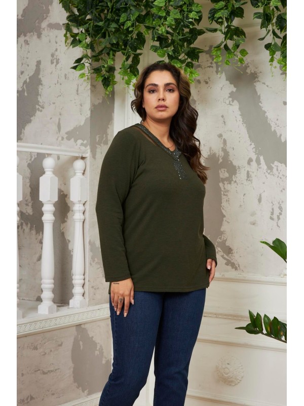 6220 Khaki Дамска блуза в макси размери