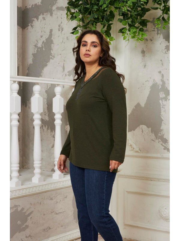 6220 Khaki Дамска блуза в макси размери