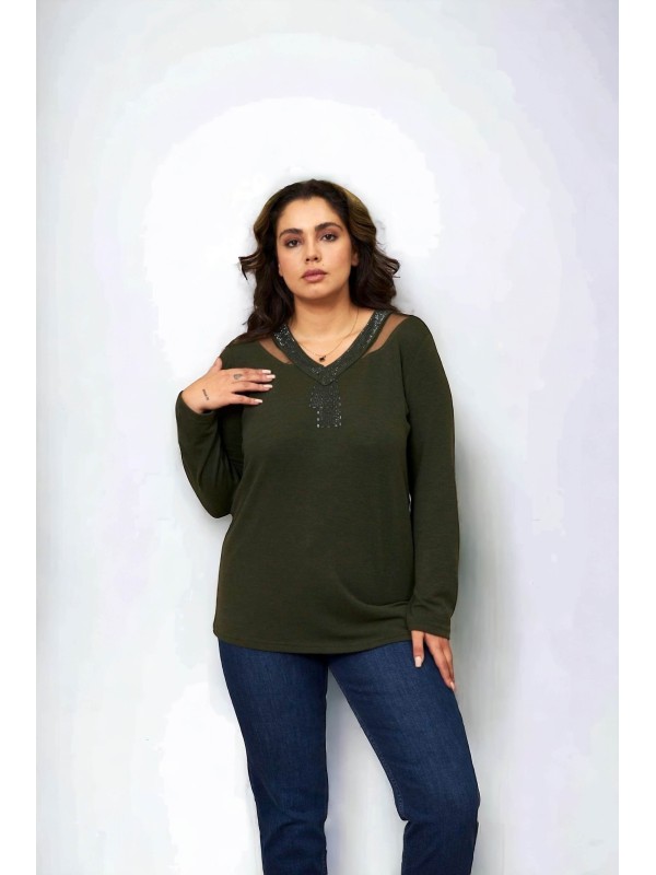 6220 Khaki Дамска блуза в макси размери