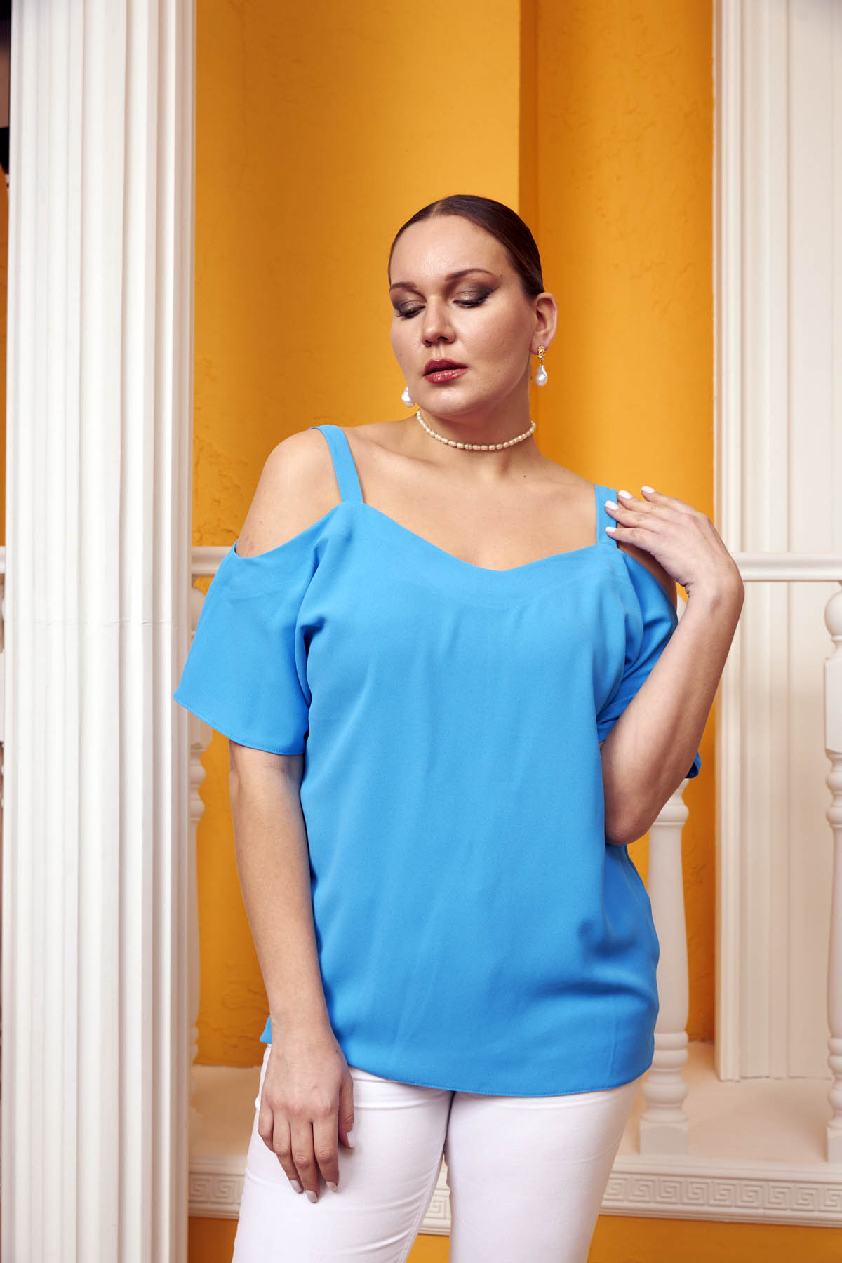 6325 Blue Дамска блуза в макси размери