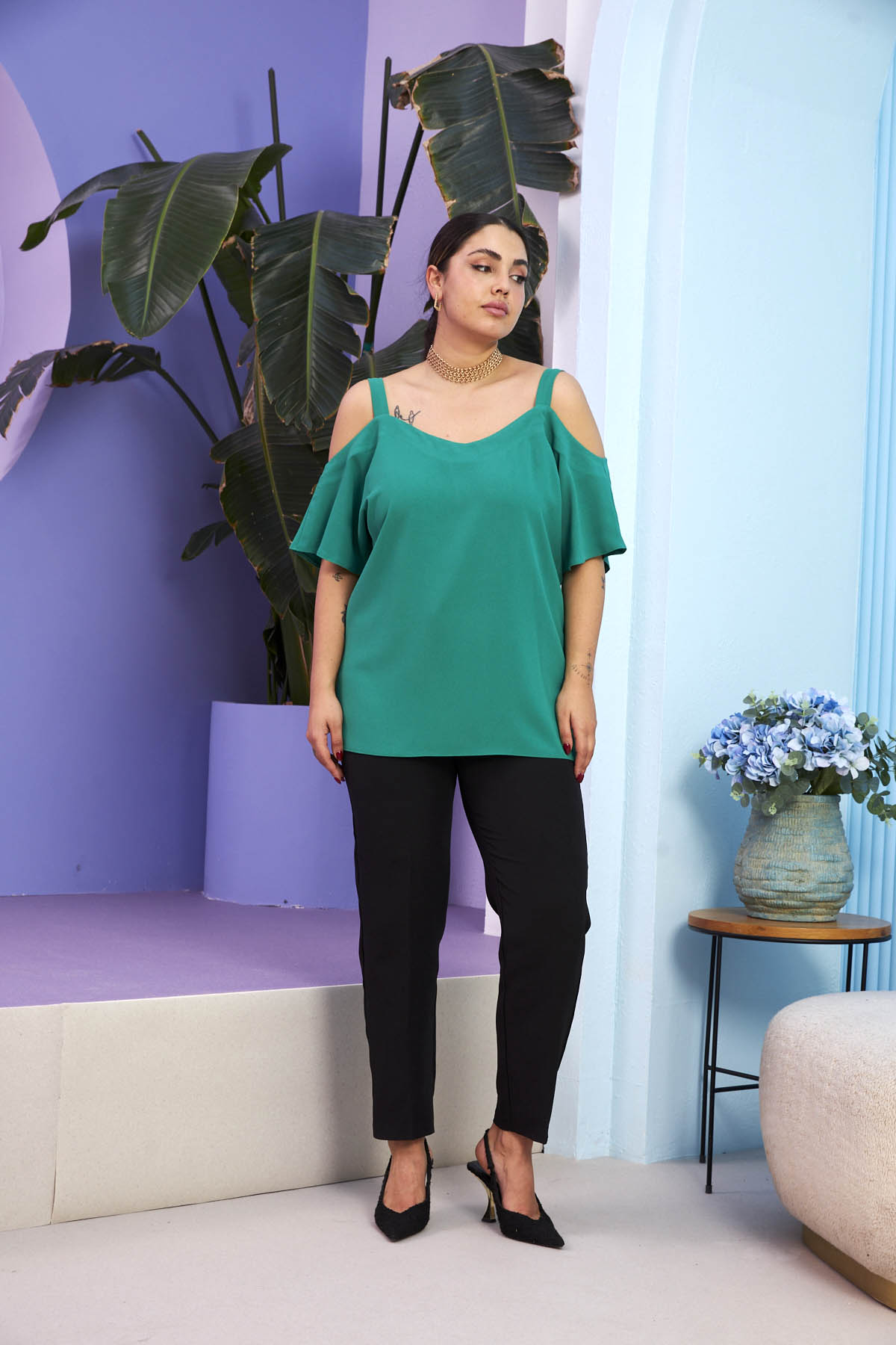 6325 Green Дамска блуза в макси размери