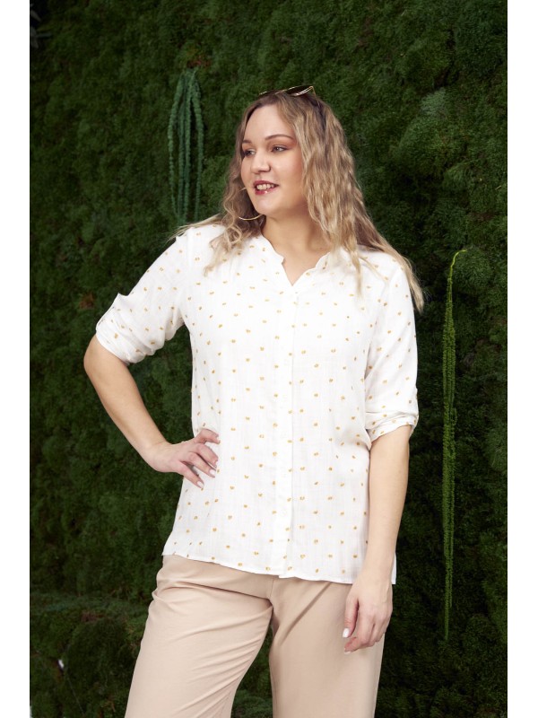 6405 White/Mustard Дамска риза в макси размери