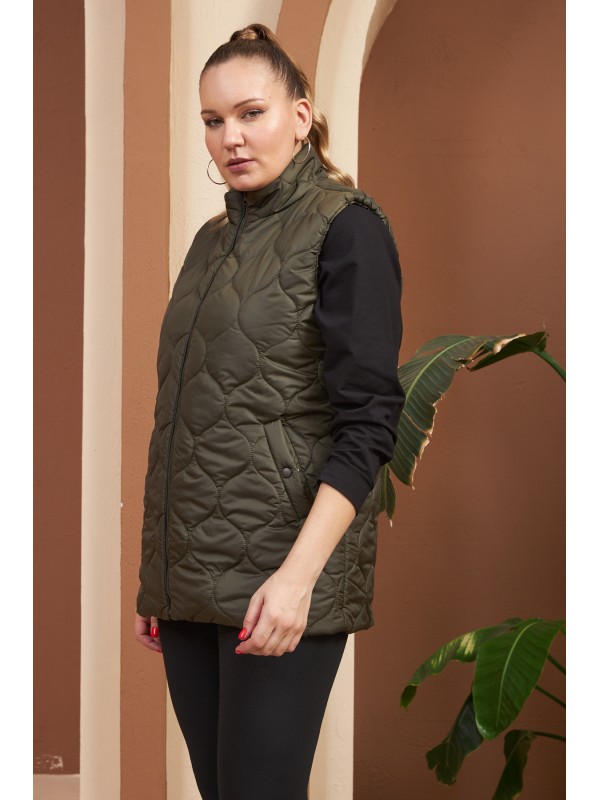 9787 Khaki Дамски елек в макси размери