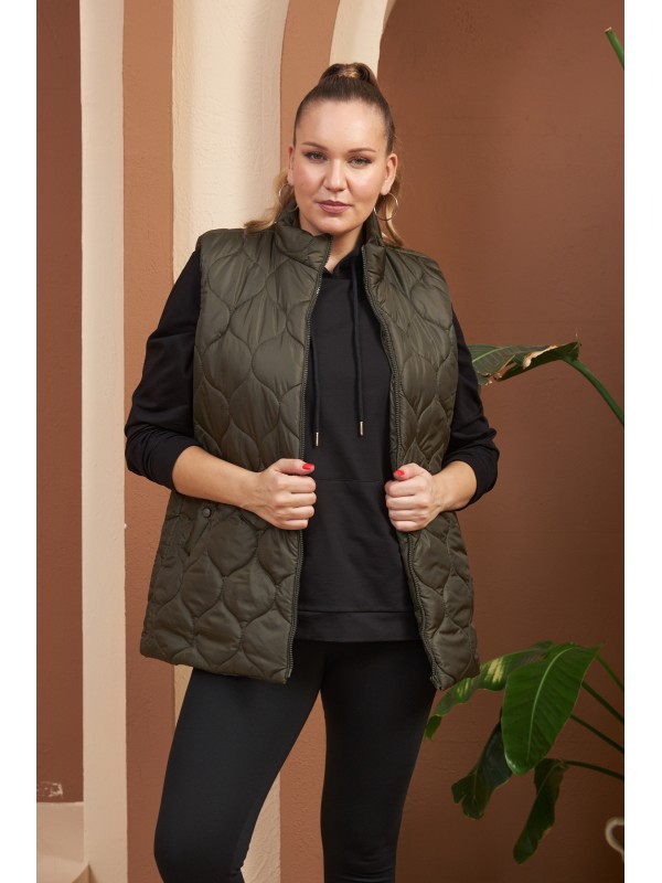 9787 Khaki Дамски елек в макси размери