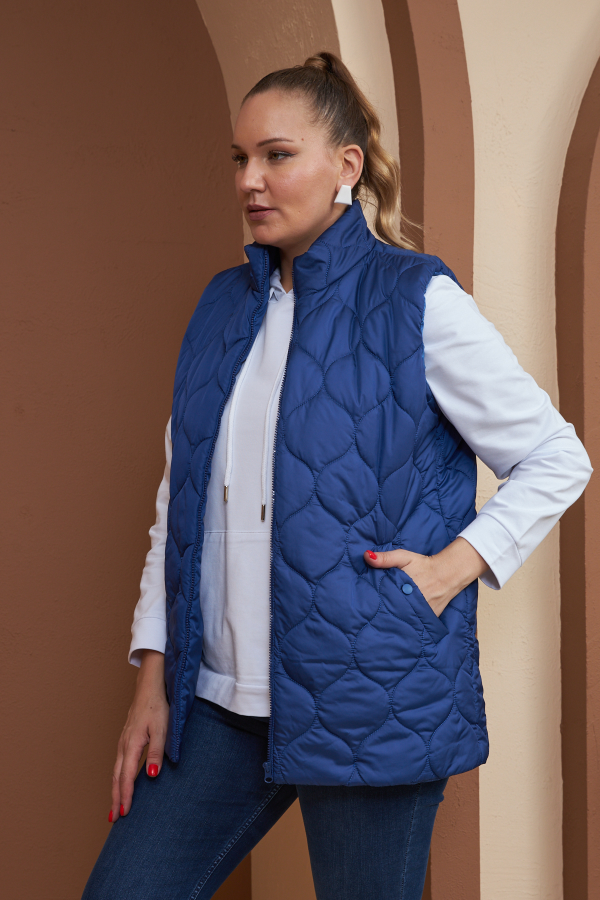9787 Sax Blue Дамски елек в макси размери