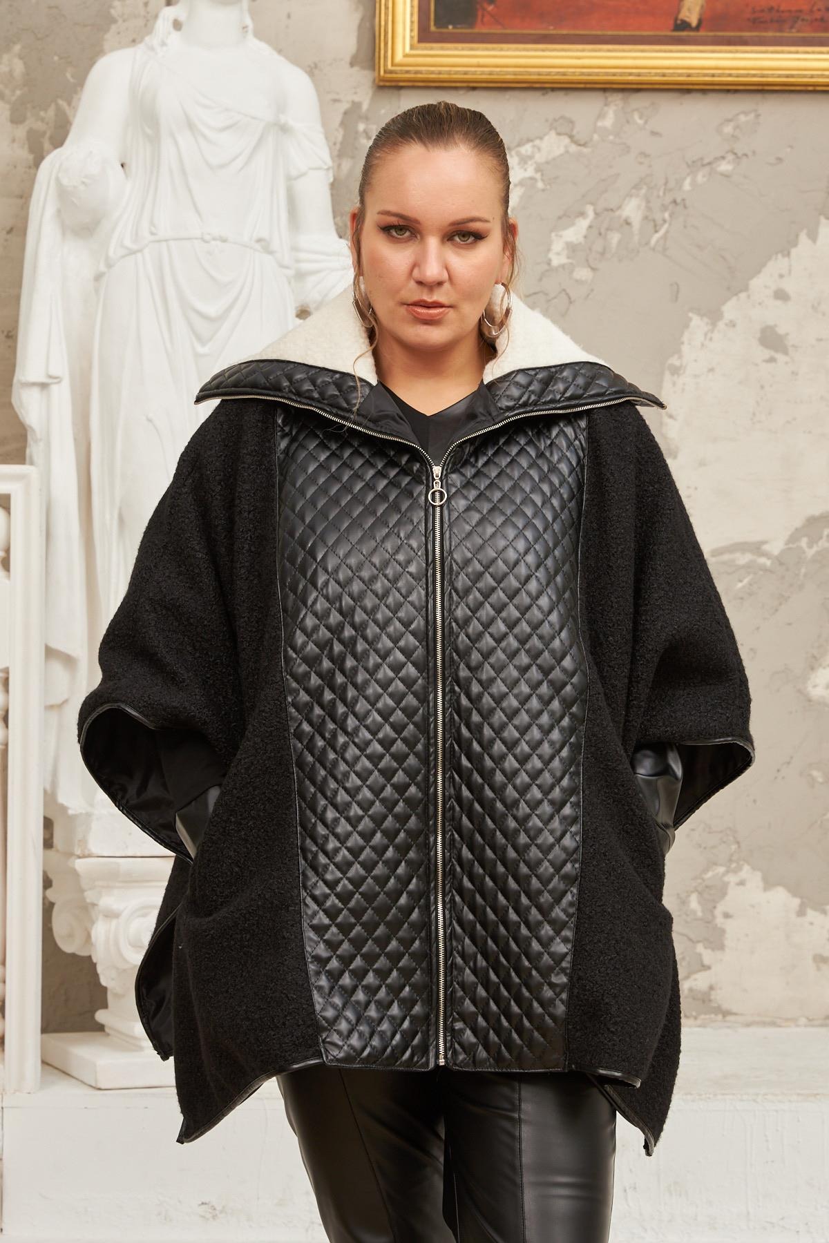 9790 Black Дамско палто тип пончо в макси размери