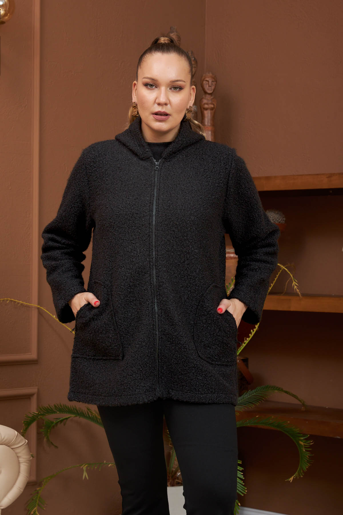 9797 Black Дамско палто в макси размери