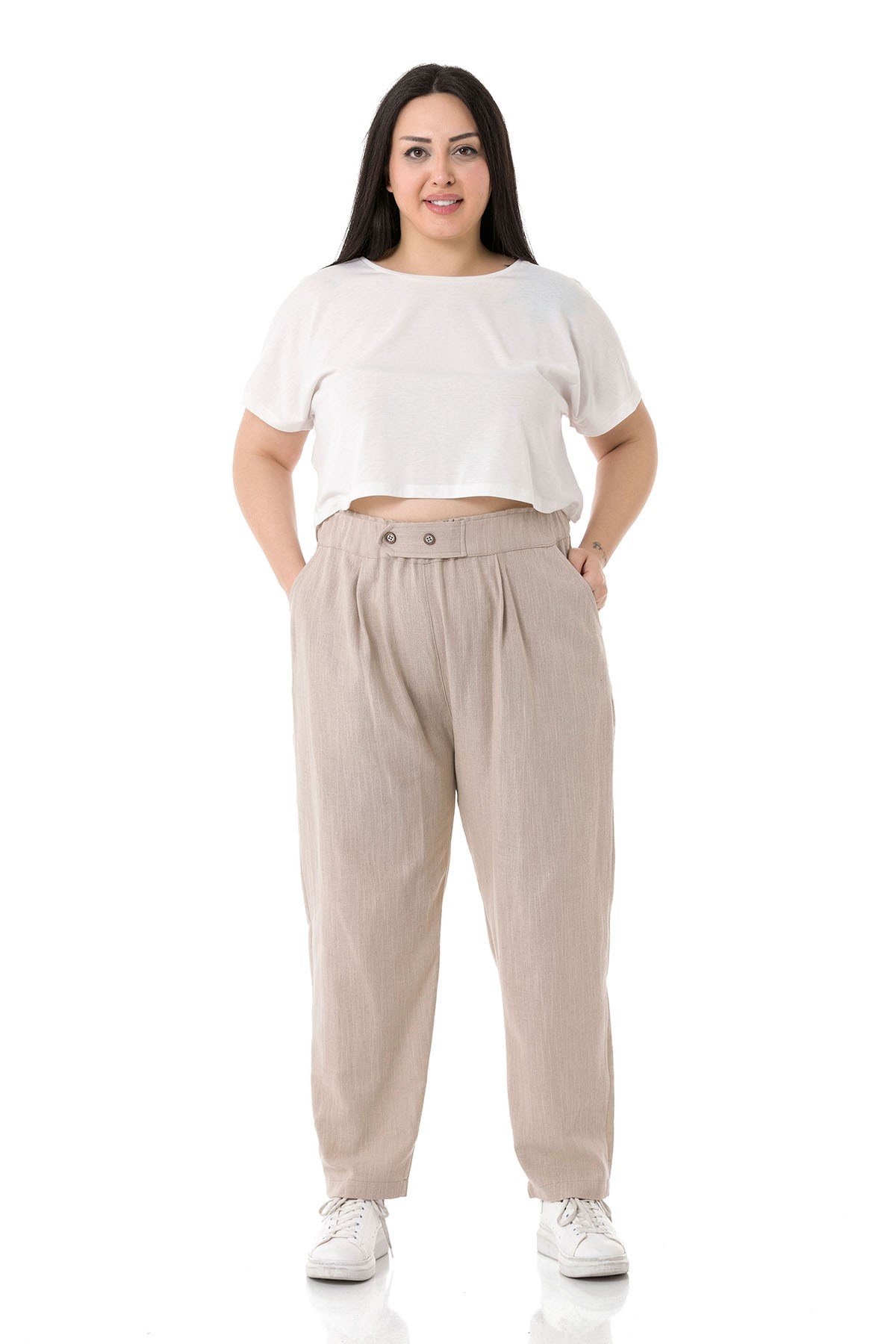 W-5245 Beige Дамски панталони в макси размери