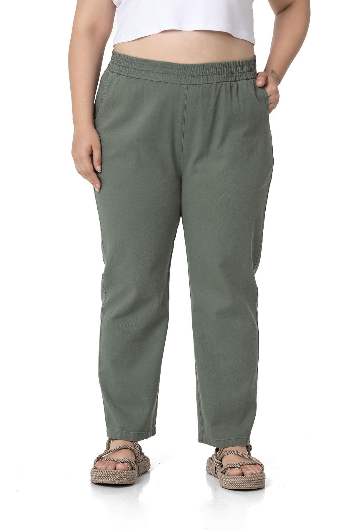 W-5249 Khaki Дамски панталони в макси размери