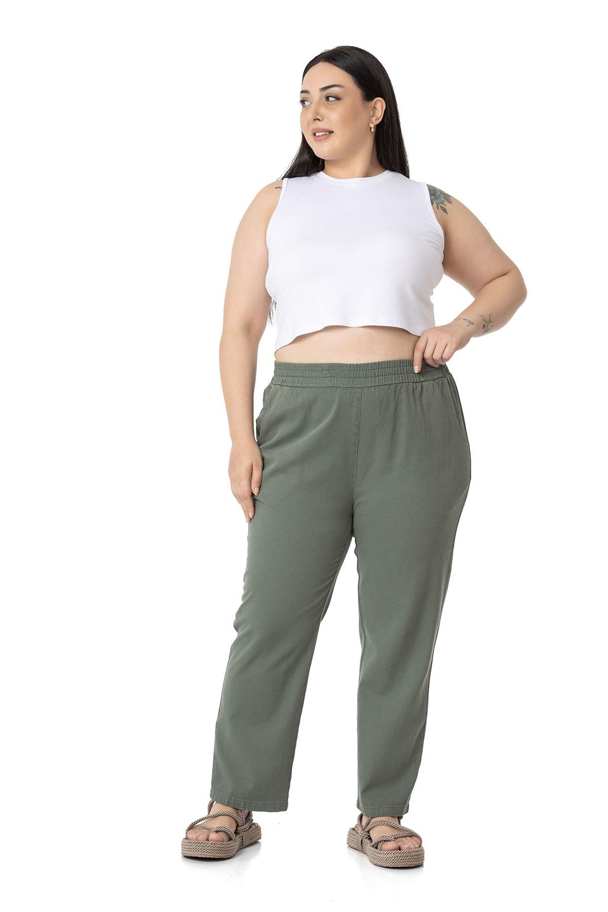 W-5249 Khaki Дамски панталони в макси размери