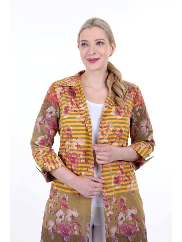 W-5630 Yellow Дамска риза тип жилетка в макси размери