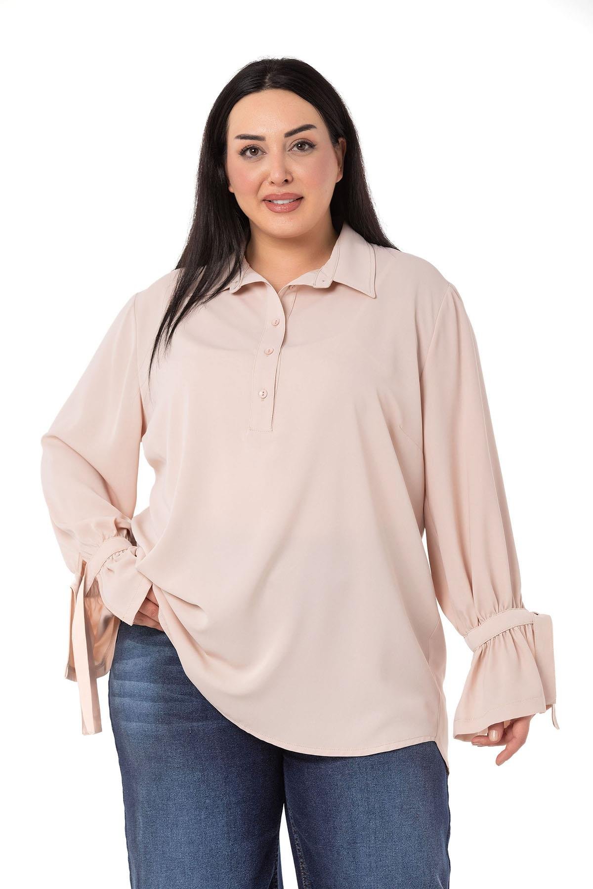 W-5754 Beige Дамска риза в макси размери