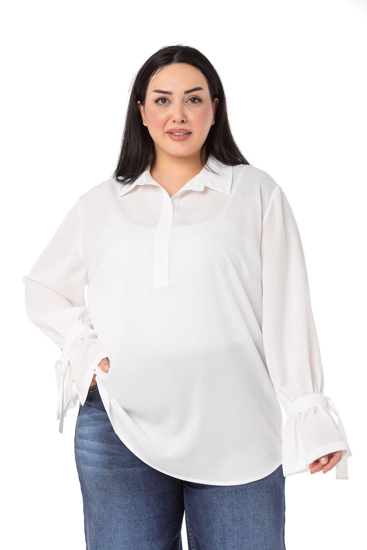 W-5754 White Дамска риза в макси размери