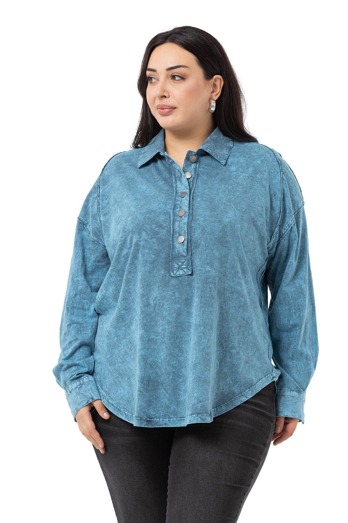 W-5758 Blue Дамска блуза в макси размери