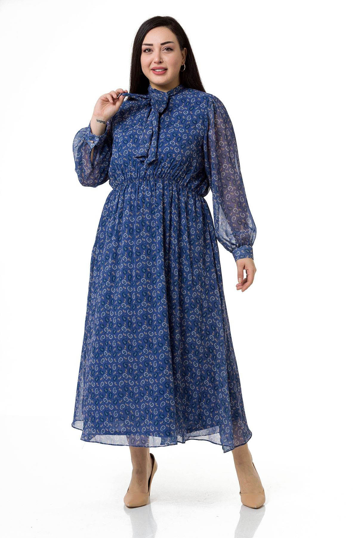 W-6272 Blue Дамска рокля в макси размери