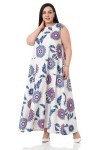 W-6284 Blue Дамска ленена рокля в макси размери