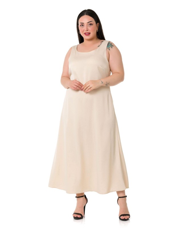 W-6289 Beige Дамска рокля в макси размери