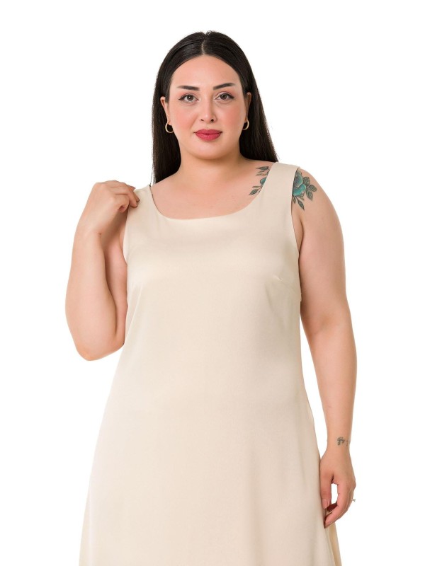 W-6289 Beige Дамска рокля в макси размери