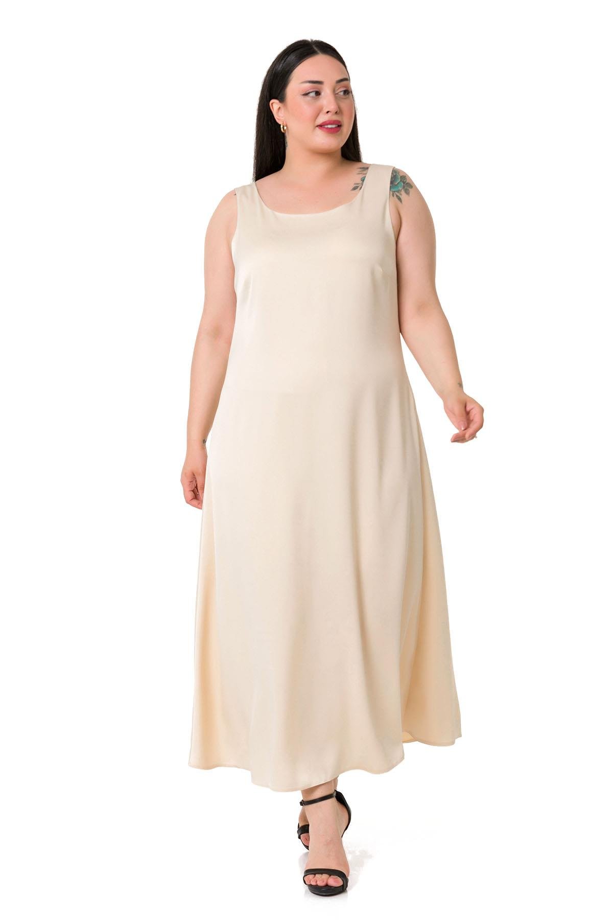 W-6289 Beige Дамска рокля в макси размери