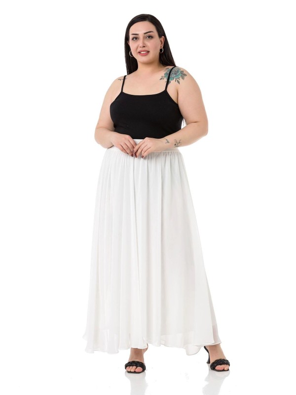 W-6402 White Дамски шифон пола в макси размери
