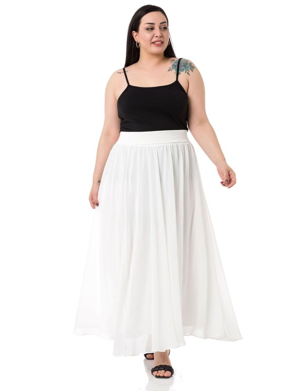 W-6402 White Дамски шифон пола в макси размери