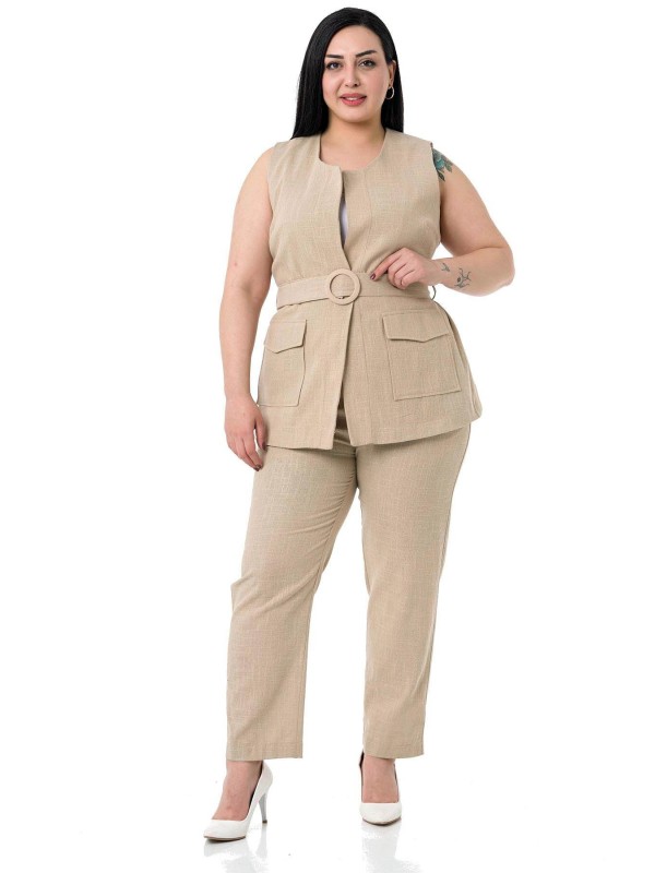 W-6912 Beige Дамски комплект две части в макси размери